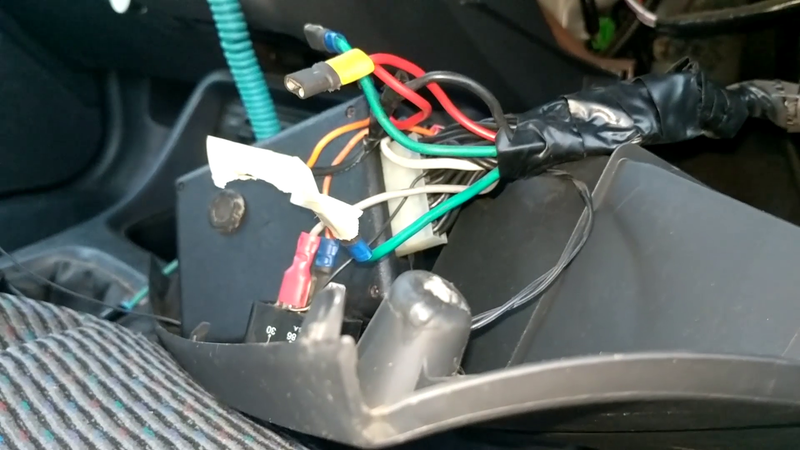 A pretty rough and ready install, but they did use Nitto brand electrical tape, so that’s something. First time I’ve seen spade connectors used like this.